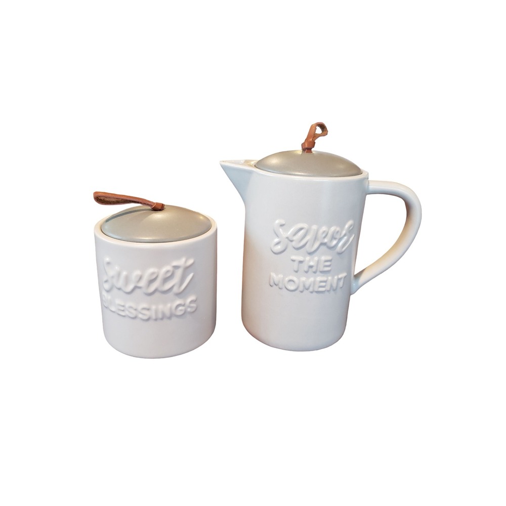 Mary & Martha Simply Elegant White Ceramic Sugar and Creamer Set J1886